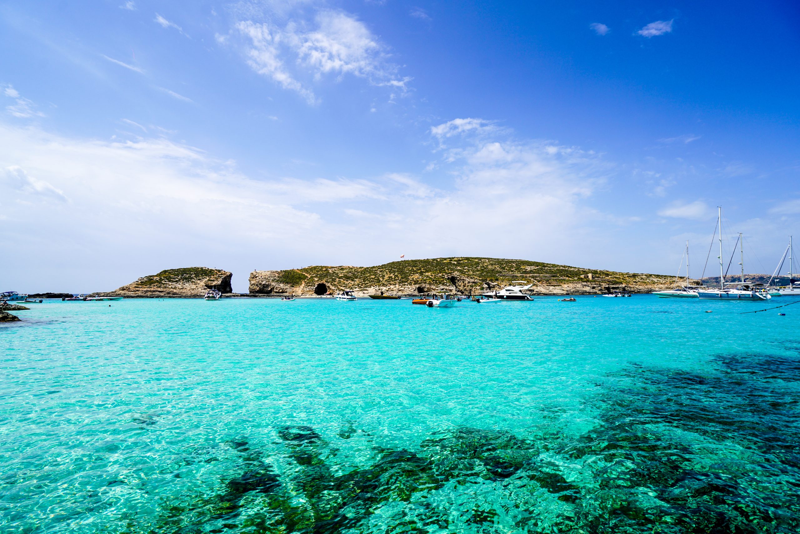 Aerial view of the Blue Lagoon in Comino Malta