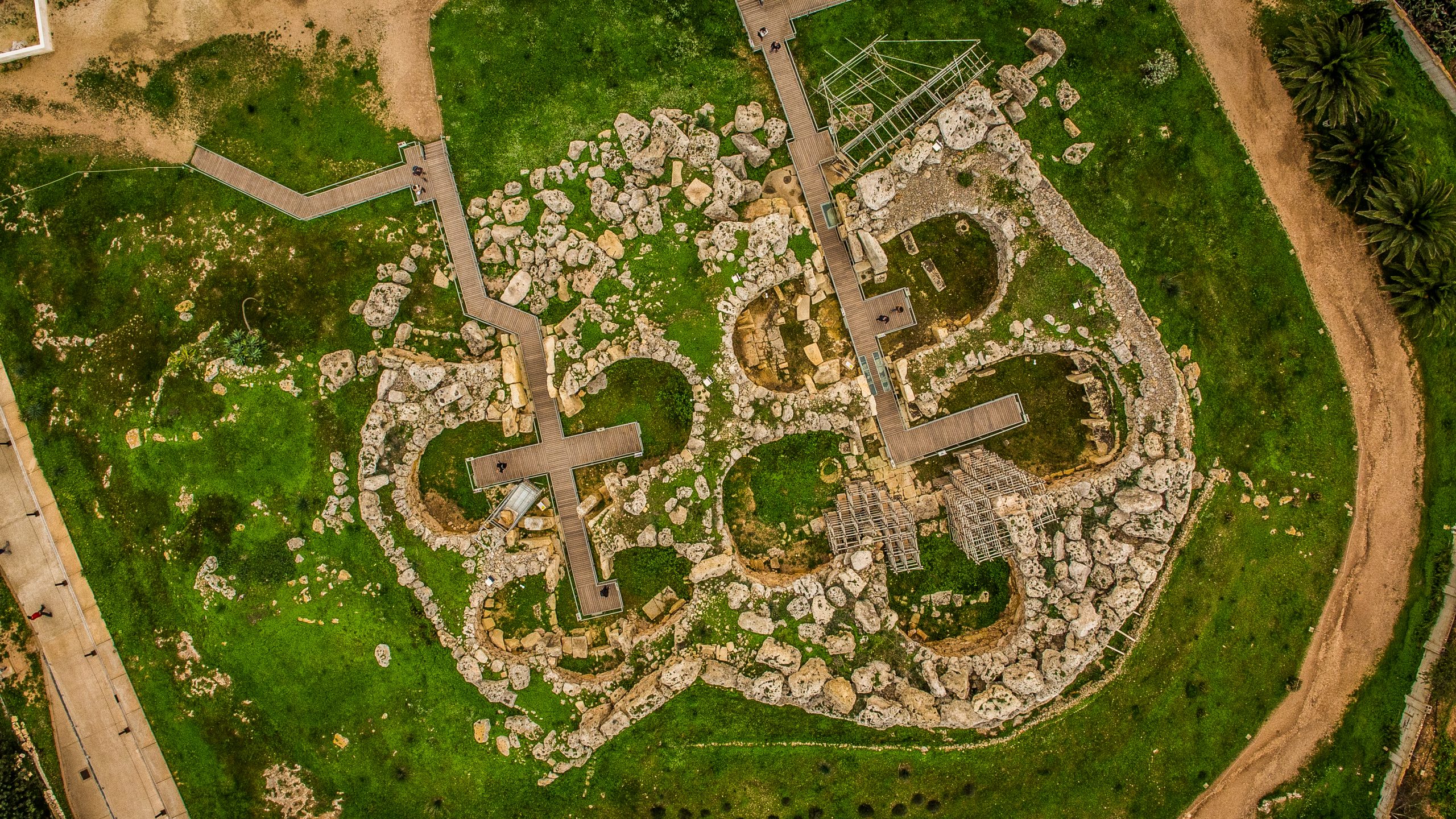 Aerial view of Ggantija Archaeological Park in Gozo
