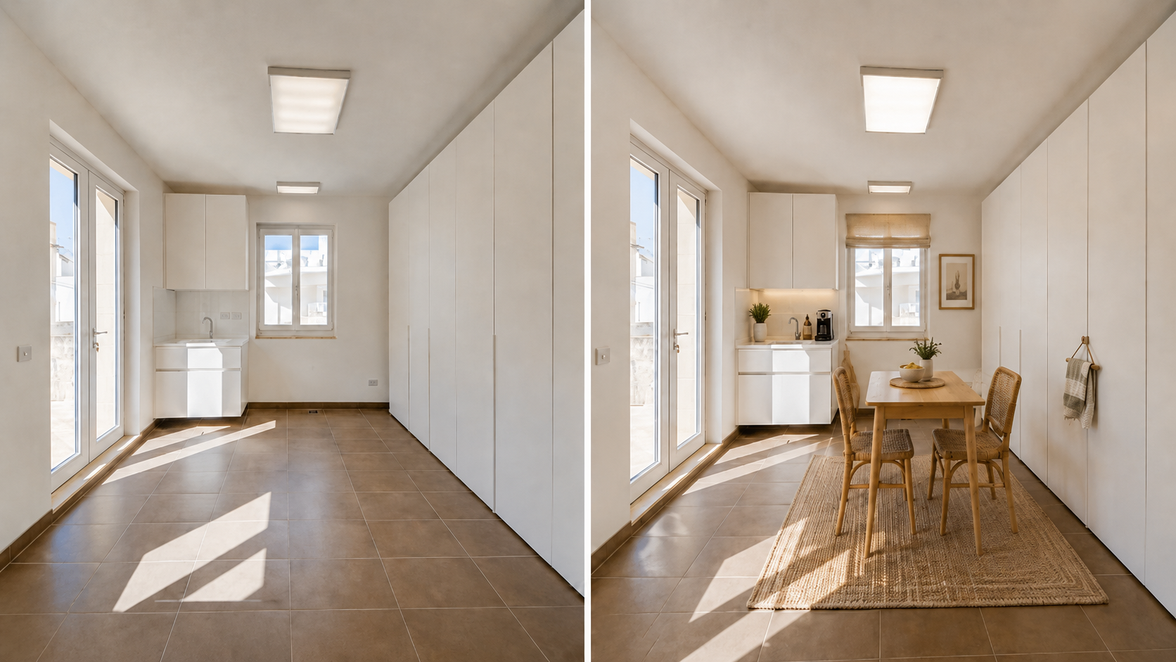 Small kitchen furnished for a Malta holiday home