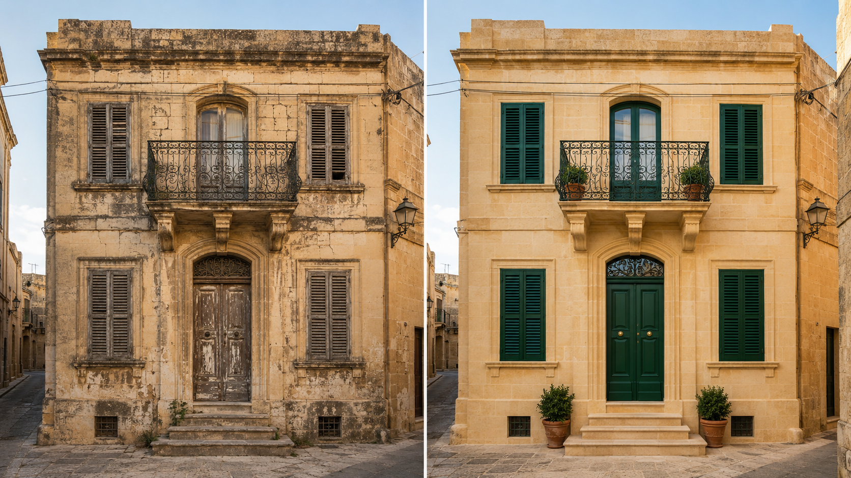 Before and after restoration of a traditional Maltese townhouse